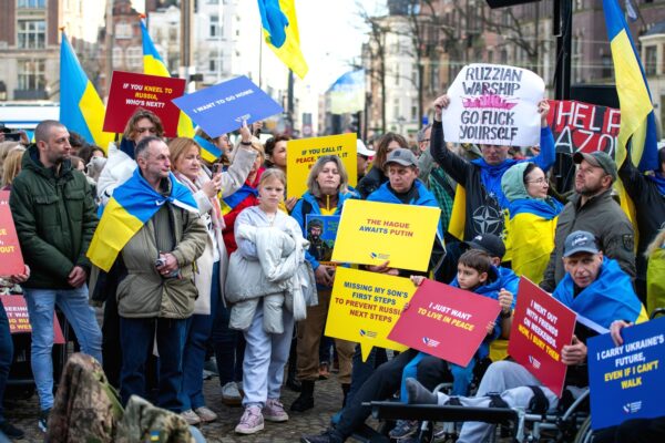 Ukraine demo op de Dam in Amsterdamop 23 februari 2025.
